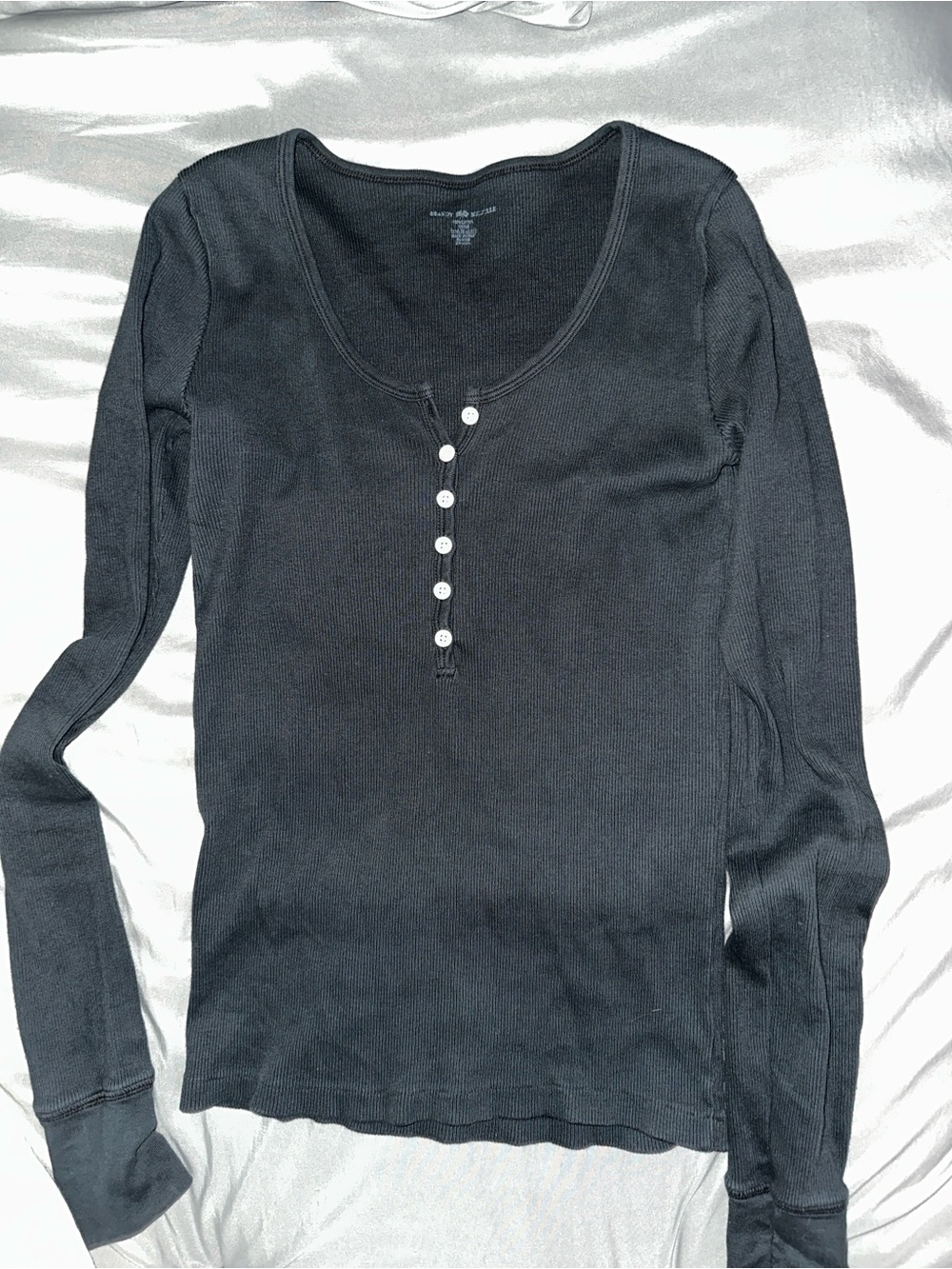 Brandy Melville Black Long-Sleeve Henley Zelly Top
